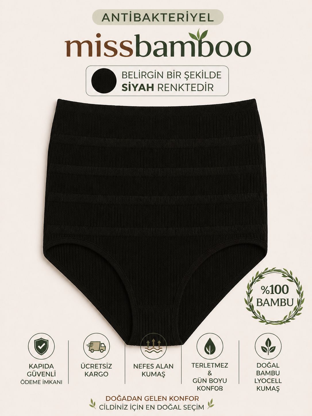 Yüksek Bel Antibakteriyel Bambu Külot